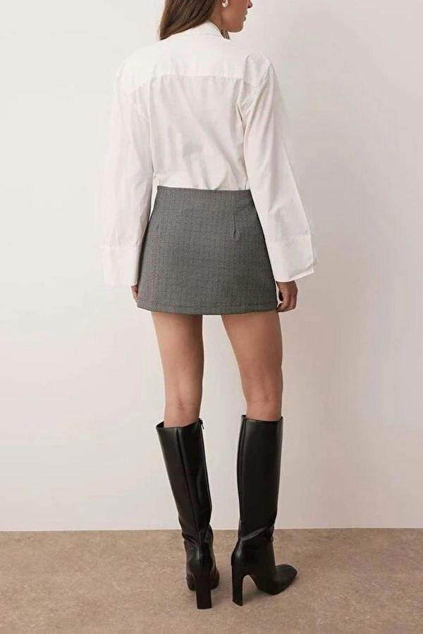 WOVCOR Argyle Mini Shorts Skirt with Pocket Detail