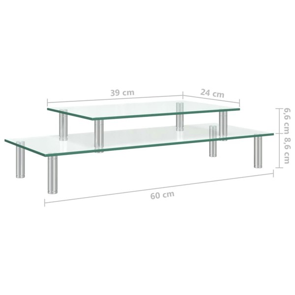 Berkfield 2-Tier Monitor Stand Transparent Glass