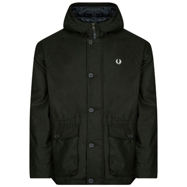 Fred Perry Short Cotton Twill Parka Hooded Jacket - Night Green