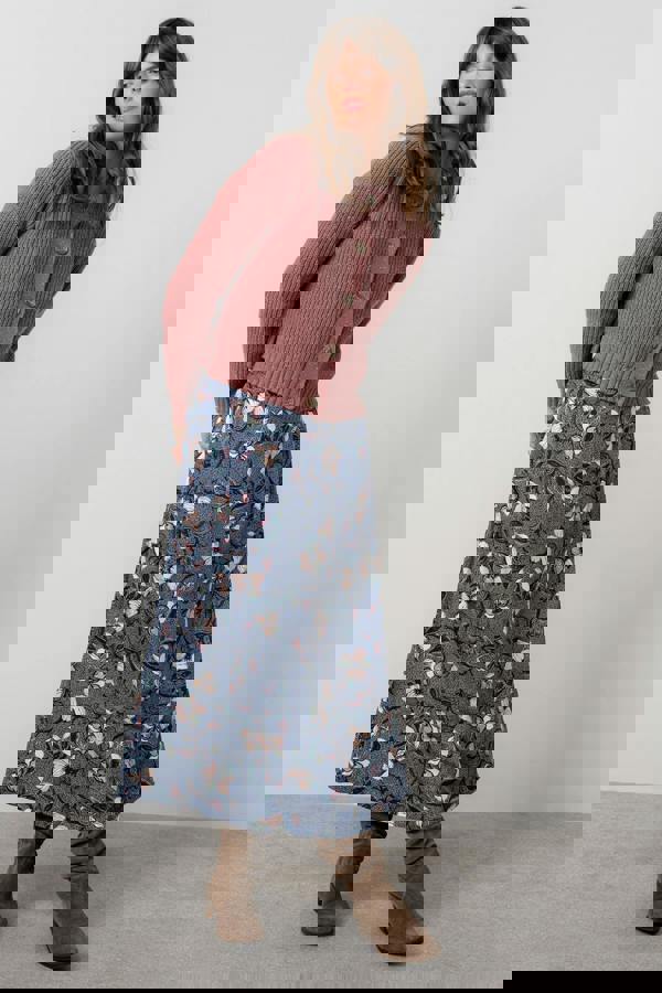 Lily & Me Alice Printed Midi Skirt Navy