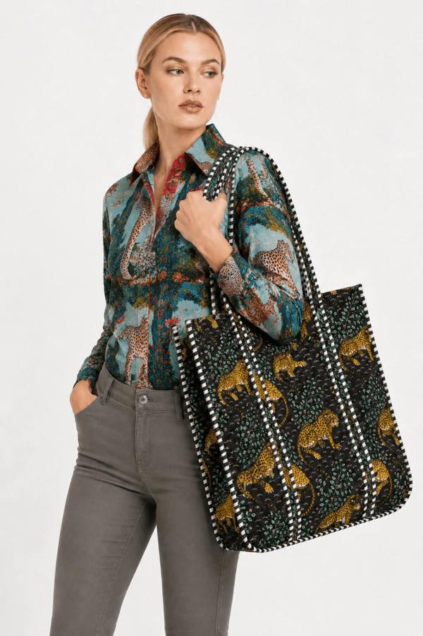 Jungle Leopard Quilted Tote Bag - Claudio Lugli Shirts