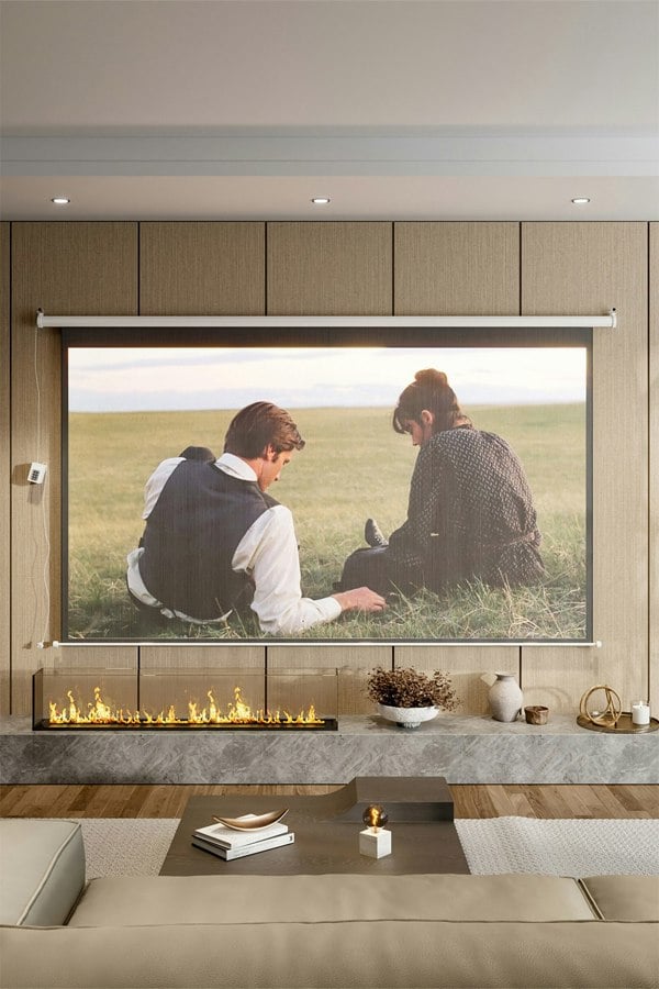 Living and Home 100" White Crossbar Wall Mounted  Electric Motorized Projector Screen with Remote  16:9