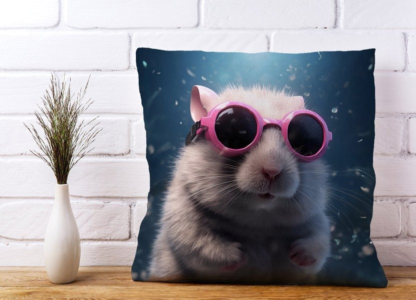 Warren Reed Splashart DoorMouse with Pink Glasses Cushions