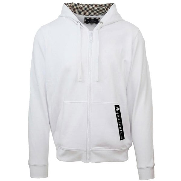 Aquascutum Branded Taped Pocket Zip Up Hoodie - White