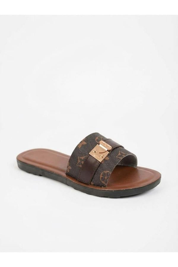 Amber Patterned Slider Sandals - Brown