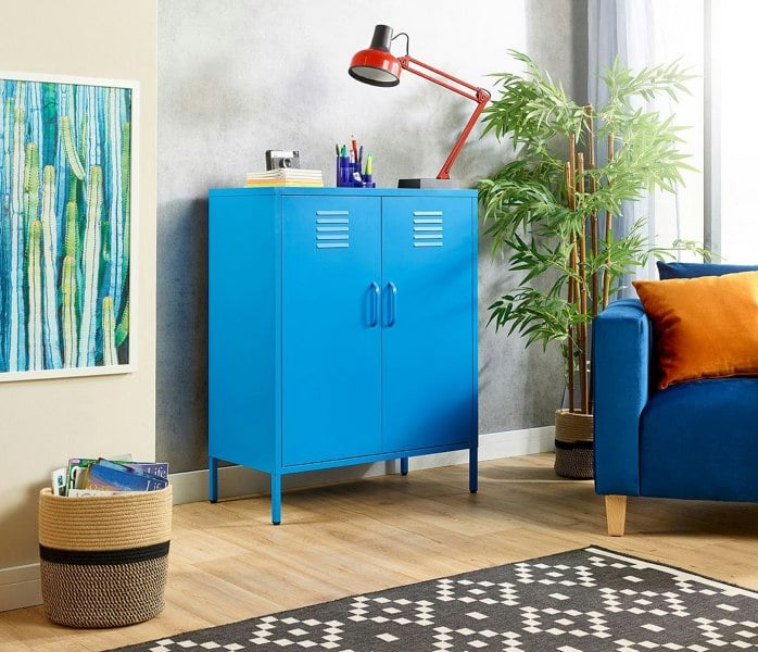 MMT Furniture Designs Blue Metal 2 Door Sideboard, Drink Cabinets, Industrial Storage Cabinet