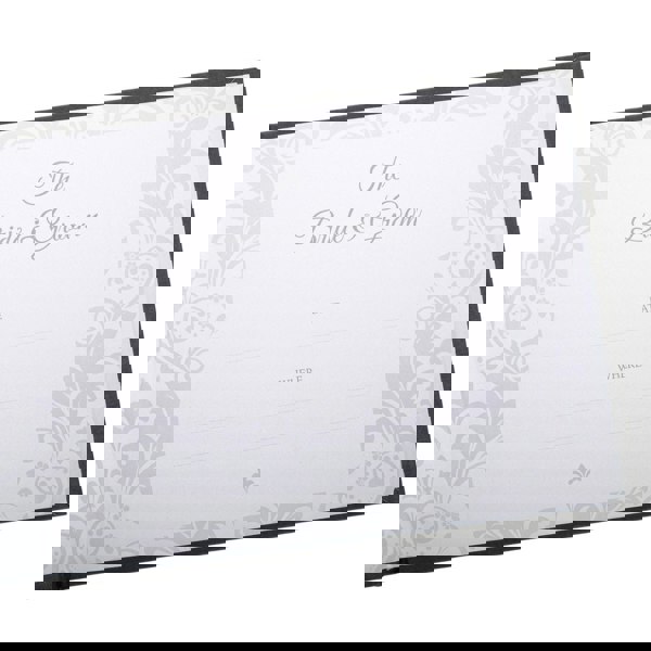 Beautiful Black Satin Fabric Wedding Day Guest Book with Silver Floral Decor Image 3