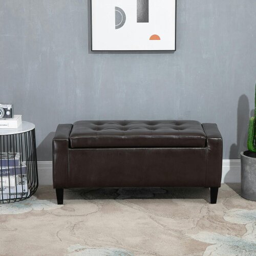 Wyld Haus Rira Faux Leather Brown Storage Ottoman Bench With Diamond Tufted Seat