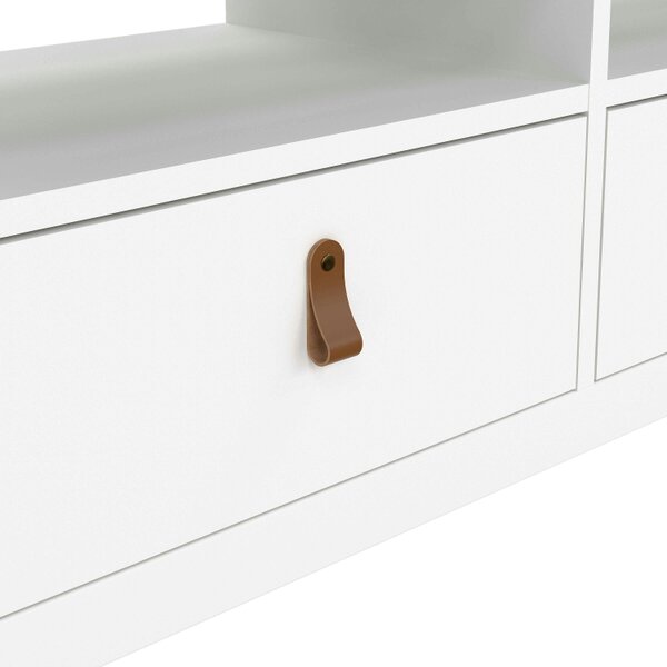 Wyld Haus Wildberry Matt White Wooden TV Unit 3 Drawers Leather Handles