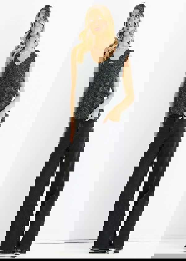 Gini London Grey Sequin Sparkle V Neck Vest Knit Jumper