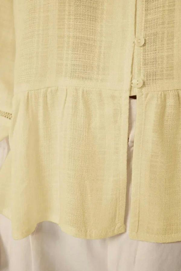 Hoxton Gal Cotton-Textured Regular Fit Woven Shirt with Lace Sleeve Detail