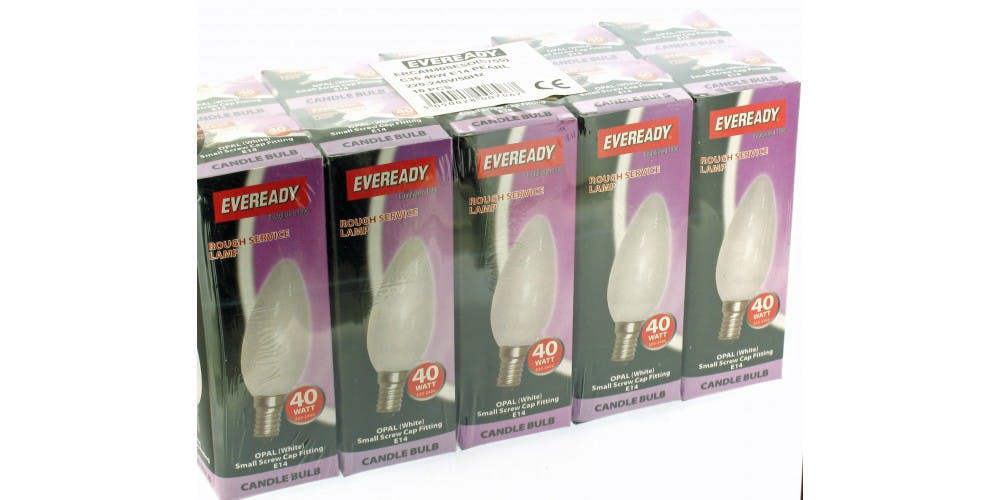 Eveready 10 x Eveready 40W SES Opal Candle Light Bulbs