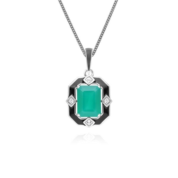 Gemondo Grand Deco Black Enamel, Chalcedony & Topaz Pendant Necklace in Sterling Silver