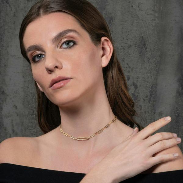 Gold Plated Link Chain Choker Necklace for Women with Cubic Zirconia Stones - namana.london