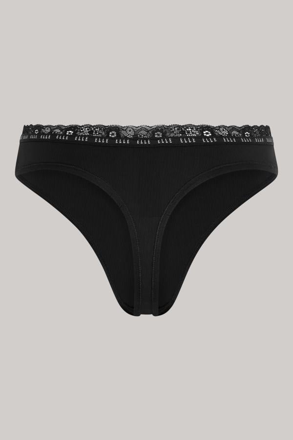ELLE Multi Pack (3) Synthetic Rib Thongs in Black