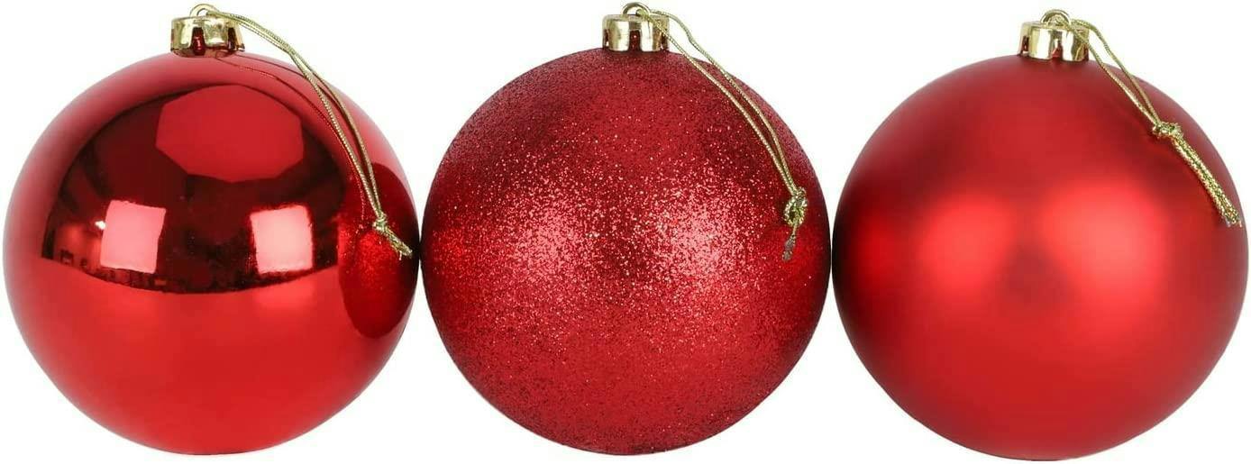 Shatchi Red Shatterproof Christmas Baubles in Pack Sizes of 3 or 6, 10cm Tree Decorations