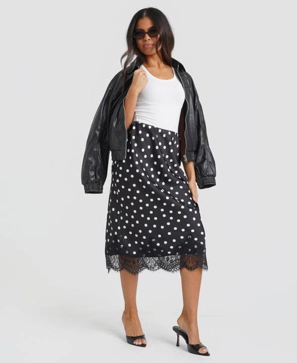 Needs No Label Black & White Polka Dot Lace Mix Skirt
