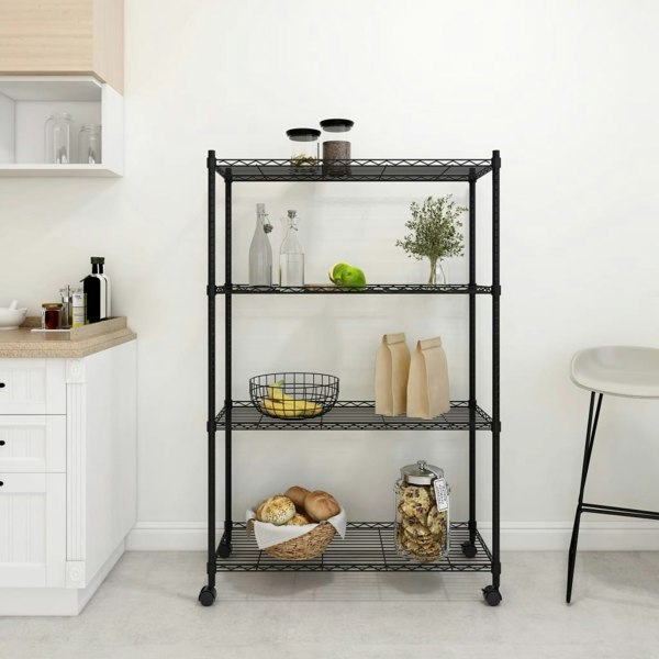 Berkfield 4-Tier Storage Shelf with Wheels 90x35x142 cm Black 200 kg