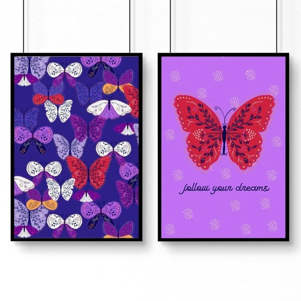 Wall art for Nursery | Set of 2 Butterfly wall art prints