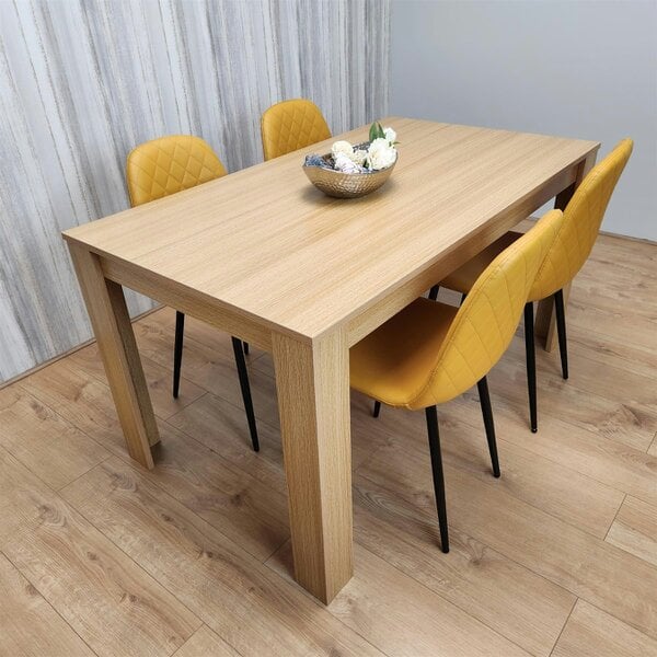 Kosy Koala Dining Table and 4 Chairs Oak Effect Table with 4 Mustard Gem Patterned Chairs