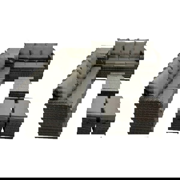 Fimous Rattan Garden Outdoor Furniture Set 3 Seater Sofa Square Coffee Table Set with Side Table Dark Grey Mixed