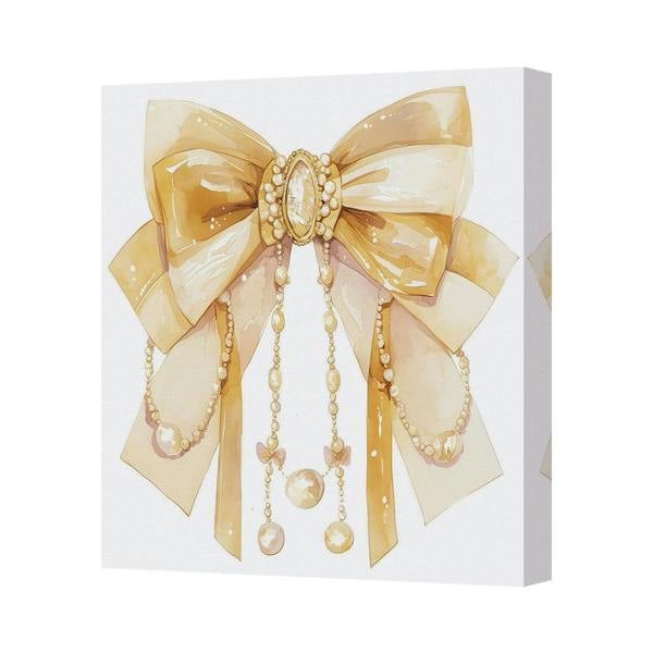 Benjamin Tate Design Gold Bow Canvas Art Print On Deep Wooden Frame With Hanging Brackets