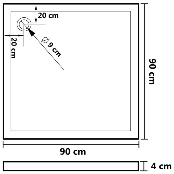 Berkfield Square ABS Shower Base Tray Black 90x90 cm