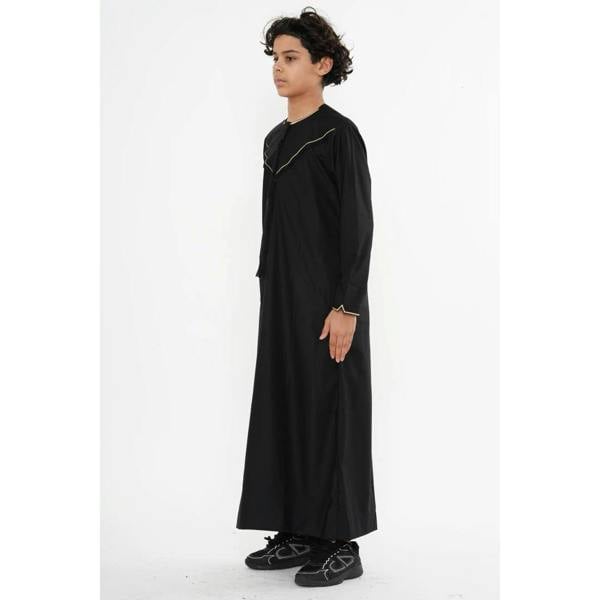 TT-007 - Boy's Emirati Omani Gold Embroidery Thobe - Black - Thobez - 6