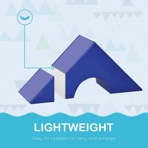 Lightweight foam play set with blue and purple playhouse plus ramp piece