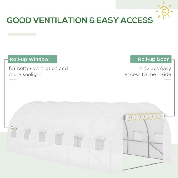 White PE greenhouse cover with roll-up window and roll-up door panels