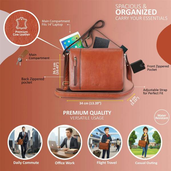 Infinity Leather Genuine Leather Laptop Satchel Messenger Shoulder Bag - Astor