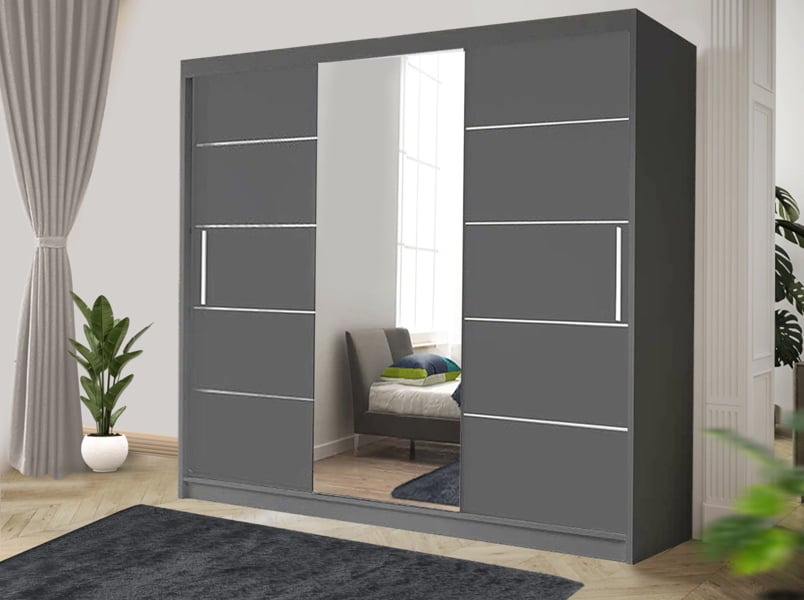RAC3 Stylish Bedroom Sliding Wardrobe  -  comes in White/Grey/Black/Oak and Width 150cm/180cm/203cm/250cm (Black, 150cm)