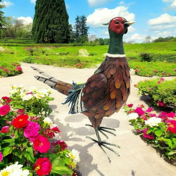 EDH Door Hardware Metal Ring-Necked Pheasant – 50 x 15 x 40 CM | Handcrafted Metal Bird Garden Ornament