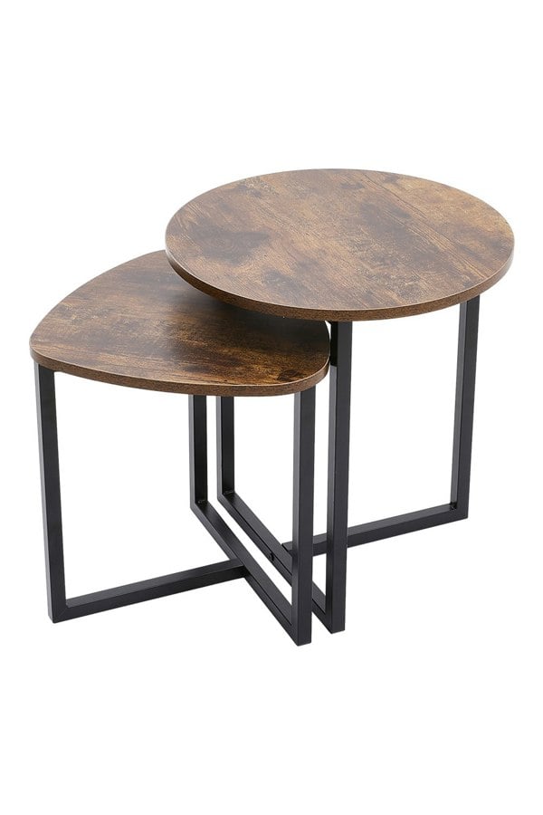 Living and Home Vintage Brown Round and Triangular Nesting Side Table Set