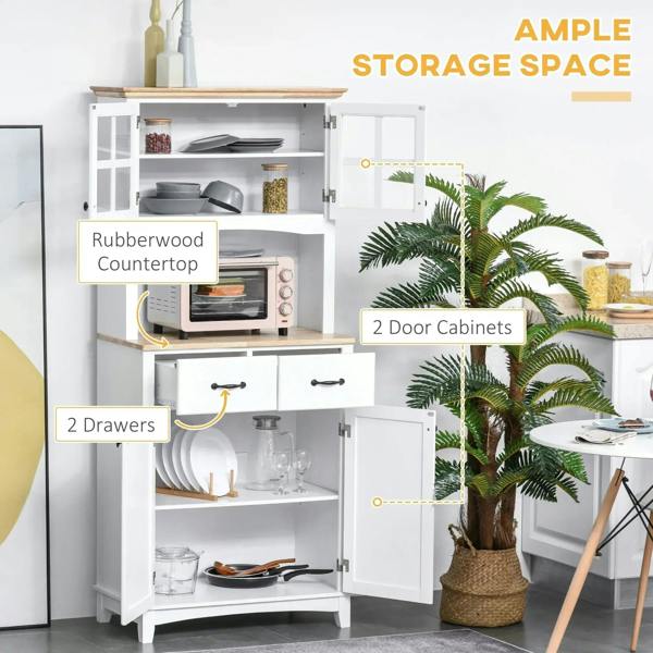 White kitchen cupboard with two drawers and microwave-ready open shelf