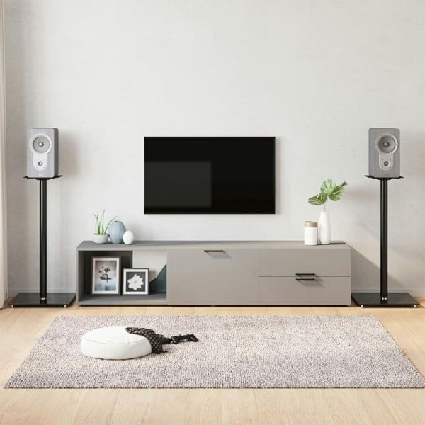 Berkfield Speaker Stands 2 pcs Black Tempered Glass 1 Pillar Design