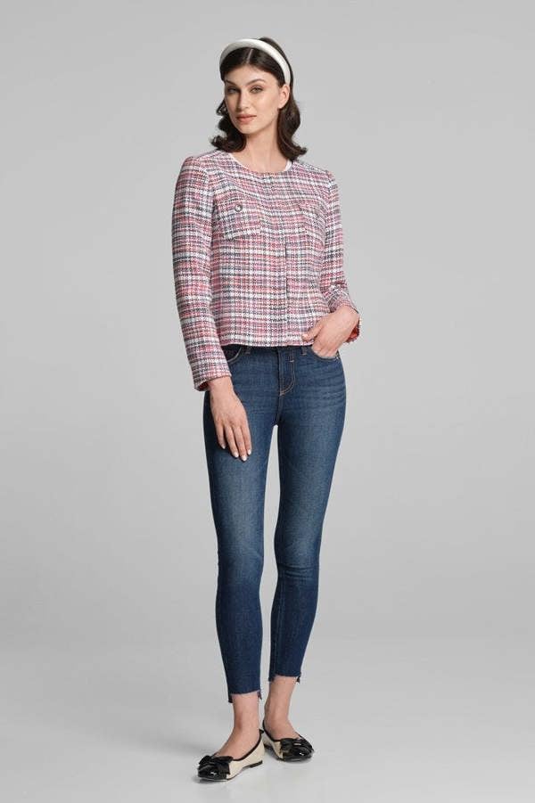 Rumour London Camille tweed jacket in blue, red and white