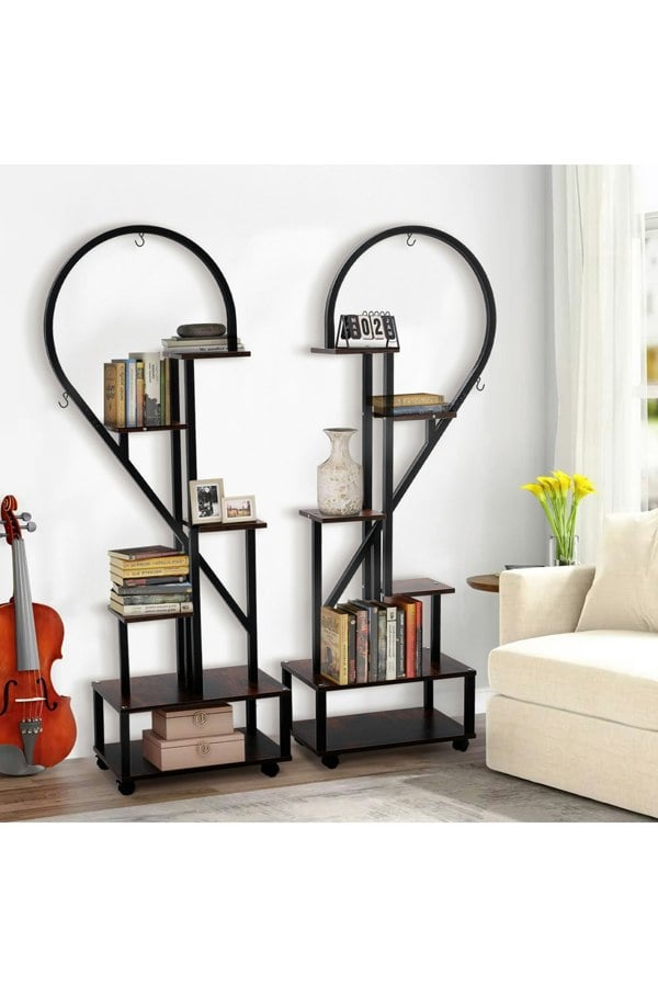 Living and Home 2Pcs Half-Heart-Shaped Tiered Plant Stand Metal Flower Stand Holder Rack Book Shelf