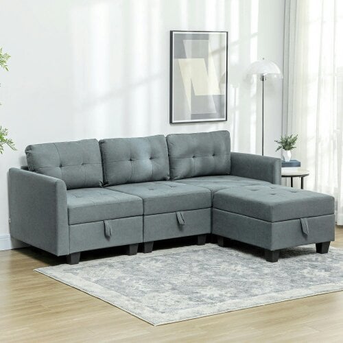Wyld Haus Vinole Rado Fabric Dark Grey Modular L ShaFauxd Sofa With Built In Storage