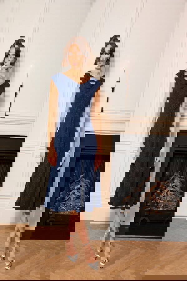 Alie Street London Darcie Cowl Neck Dress (Glitter Blue)