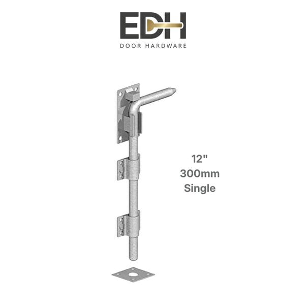 EDH Door Hardware Galvanised Heavy Duty Garage & Gate Drop Down Bolt – 12", 18" & 24" - 12" - Single