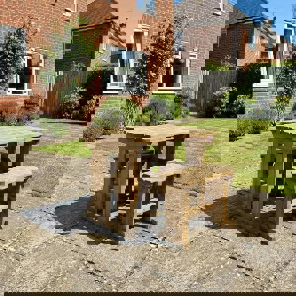 Arbor Garden Solutions Yews Rounded Space Saving Picnic Table and Benches Set - Rustic Finish