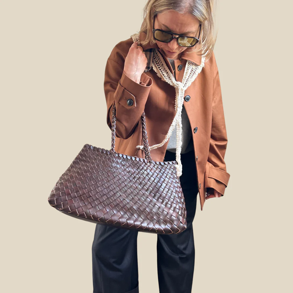 Scott-Samuel Large Woven Leather Shoulder bag