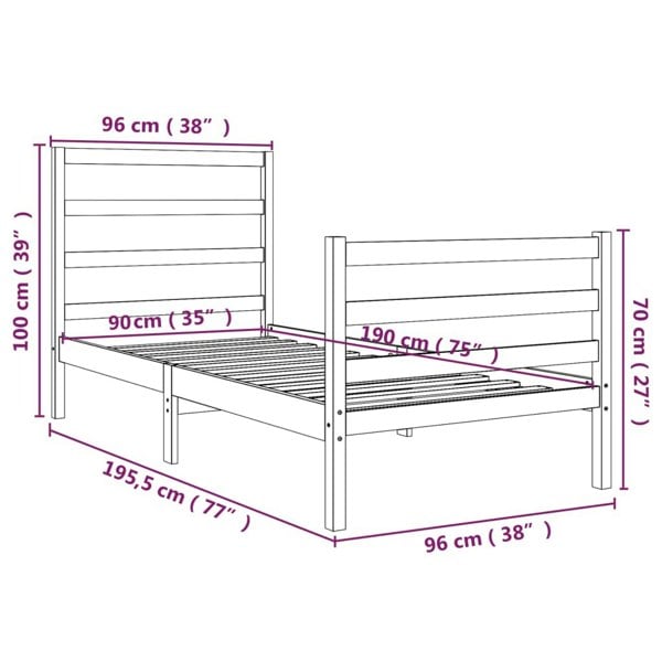 Berkfield Bed Frame Solid Wood Pine 90x190 cm Single