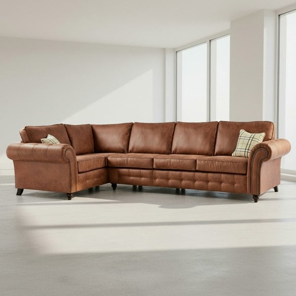 Furnishings For Less Oakland Long 5 Seater Leather Corner Sofa Chesterfield Style