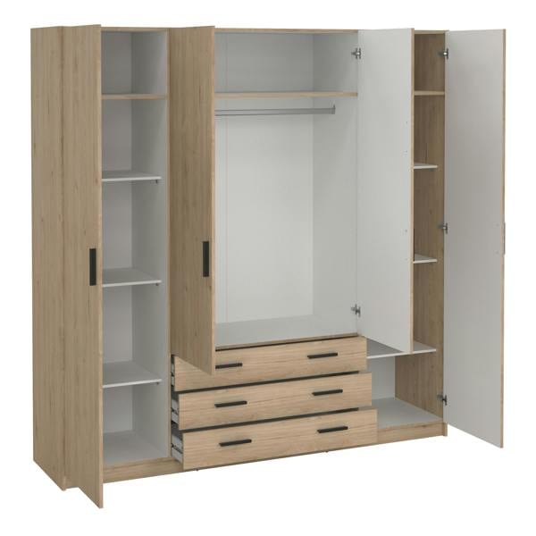 Furniture To Go Sprint Wardrobe with 4 Doors + 3 Drawers in Jackson Hickory