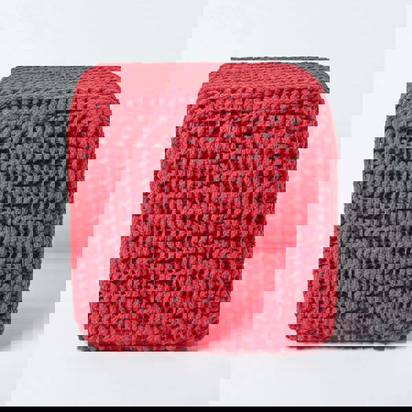 HOMESCAPES Cube Cotton Knitted Pouffe Footstool Bean Filled Hand Knitted