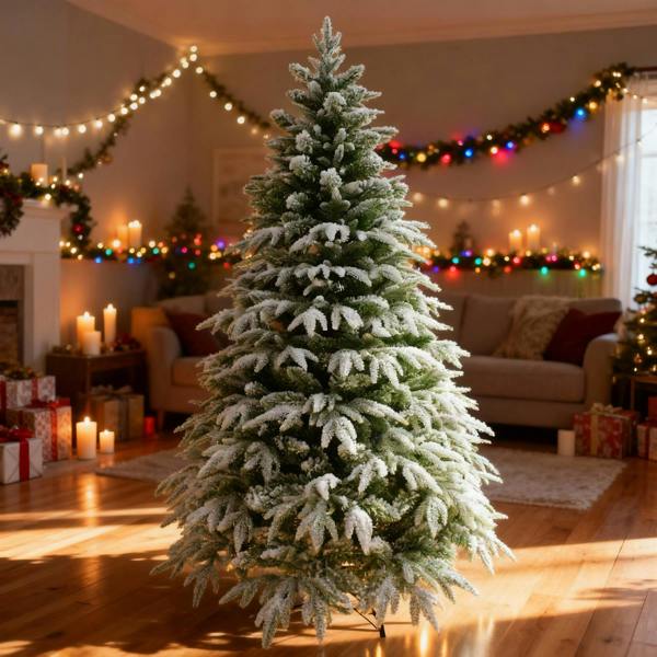 4FT to 10FT Snow Covered Artificial Christmas Trees with Flocked Green Branches image 6