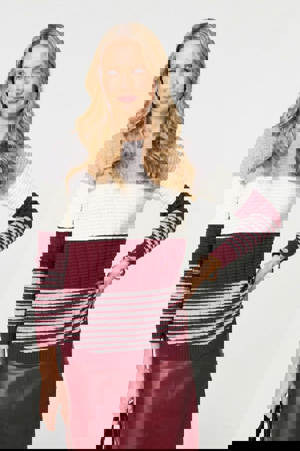 Red | Colour Block Textured Curve Hem Jumper
