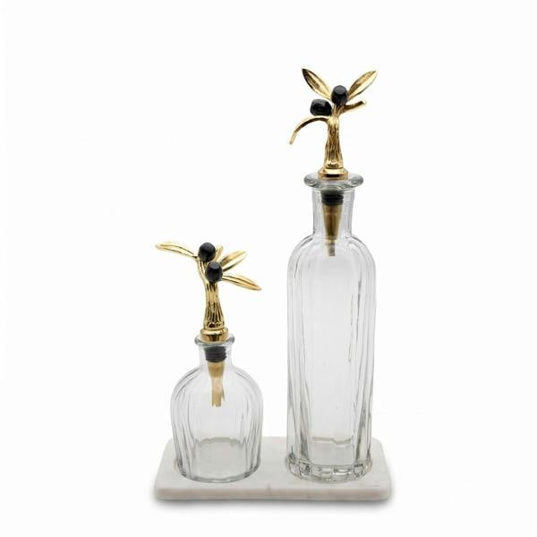 Culinary Concepts Olive Collection Oil & Vinegar Decanter Set on Marble Base